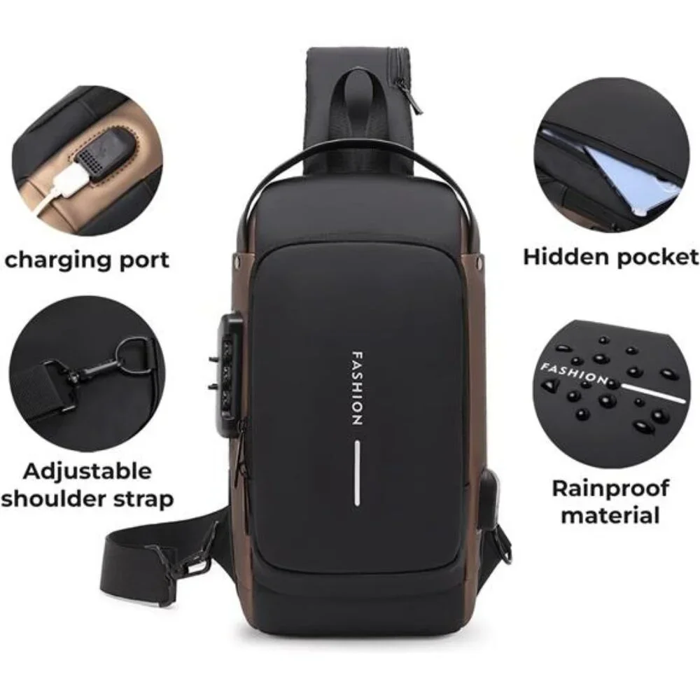 Sling Bag for Men Anti-theft Crossbody Bag PU Leather Crossbody Shoulder Bag‎